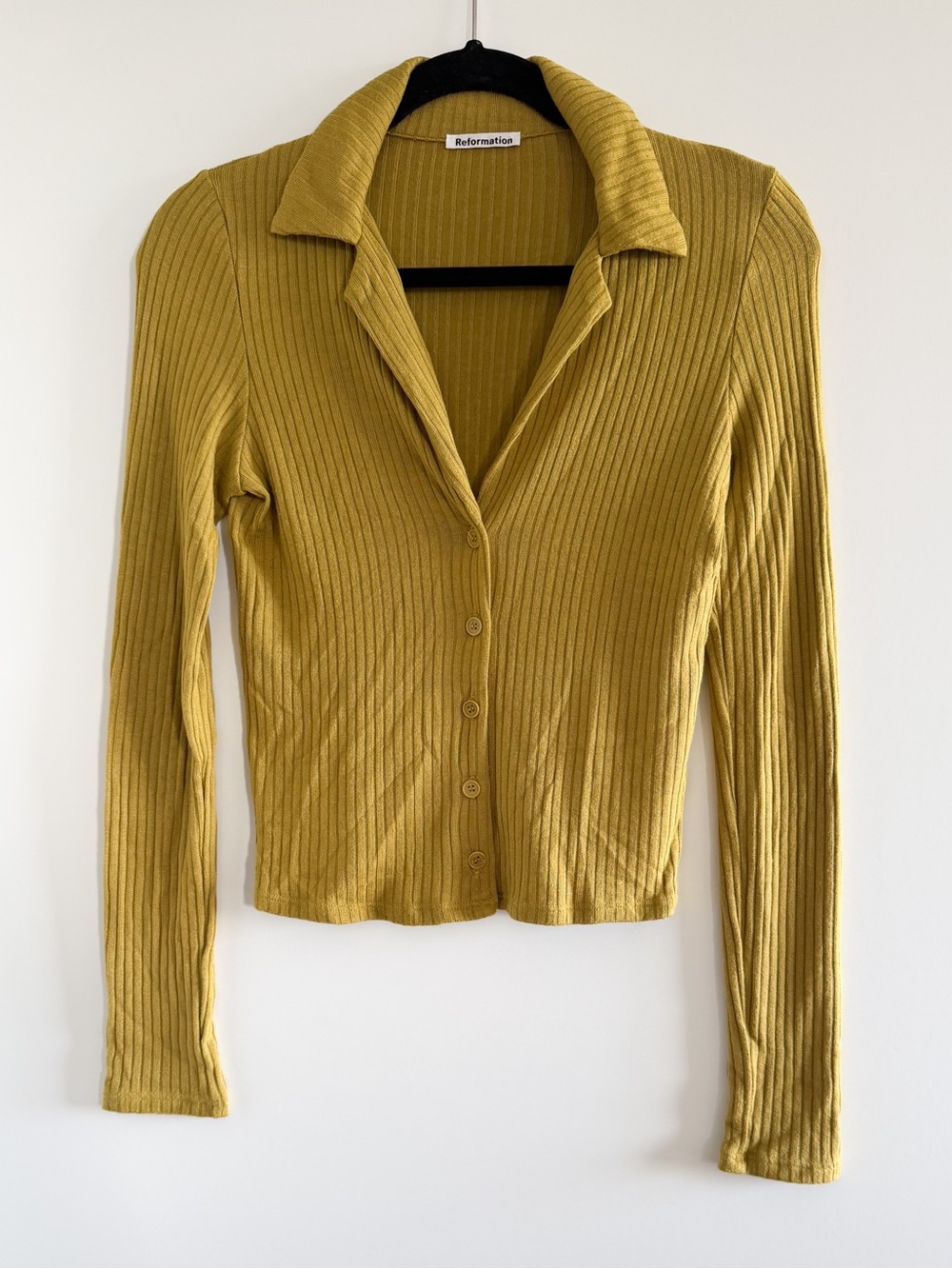 Reformation Ribbed Button-Down Collared Top
